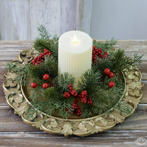 Christmas Table Decoration Wreath Candle Candlestick Fall Decor for Fireplace Porch Table Garland for Home Party Indoor Outdoor Festival Holiday Party Supplies 9.84 in