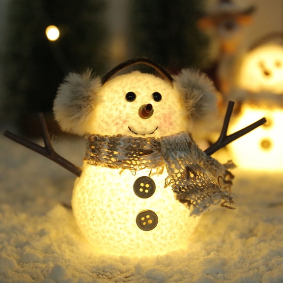 Christmas Table Decorations, 3.9*2.6“ Lighted Plush Snowmen Figurines, Light Up Snowman Holiday Present, Battery Operated Xmas Gifts Winter Tabletop Ornaments