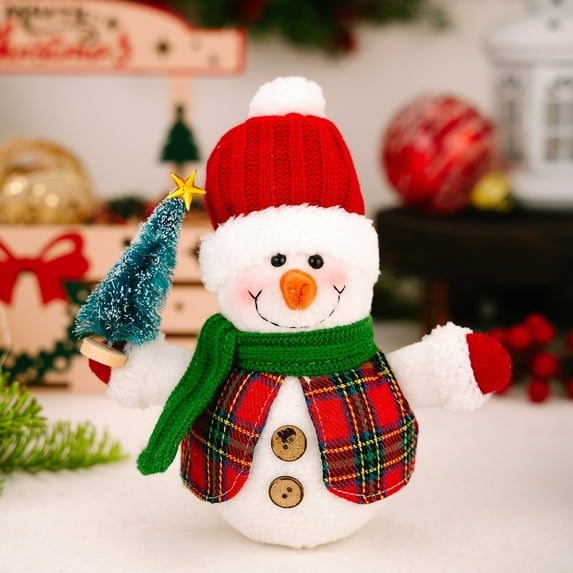 Christmas Table Decorations Pre-lit Cute Plush Snowman with Warm LED Lights, 8.28Inch LED Lighting Snowman Tabletop Figurine, Winter Xmas Decor for Home Indoor Kitchen Room Holiday Party