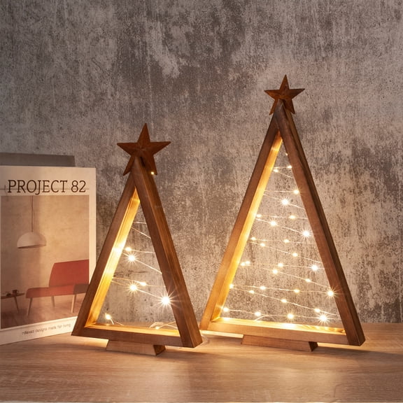 Christmas Table Decorations Wood Christmas Tabletop with Lights Christmas Tree Table Centerpiece Xmas Tree Modern Farmhouse Sign Decorations for Fireplace Mantle Office Dining