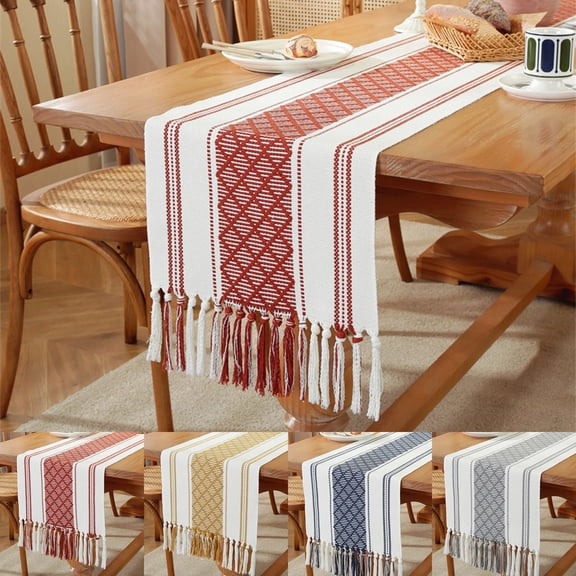 Christmas Table Flag Woven Two Tone Color Splicing Tassel, Holiday Table Runner for Christmas Dinner and Thanksgiving, Family Gathering Table Decor, Woven Table Scarf for Mantel Display and Akmoler