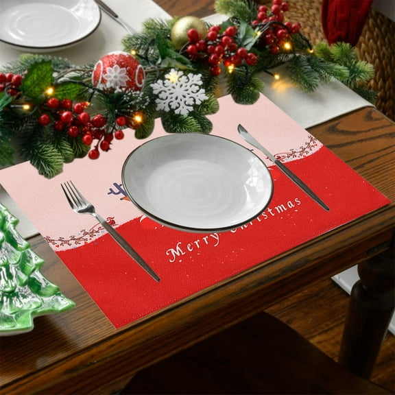 Christmas Table Mat, Holiday Placemats, Non-Slip Waterproof Double-Sided Insulation Mat for Kitchen Dining Room, Christmas Table Decoration, Reversible PVC Linen Multicolor