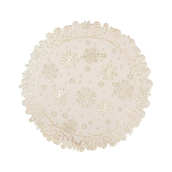 Christmas Table Mat, Snowflake Placemat, Round Waterproof PVC Table Mat for Holiday Dining, Durable Easy-Clean Red Silver Gold Festive Table Decoration