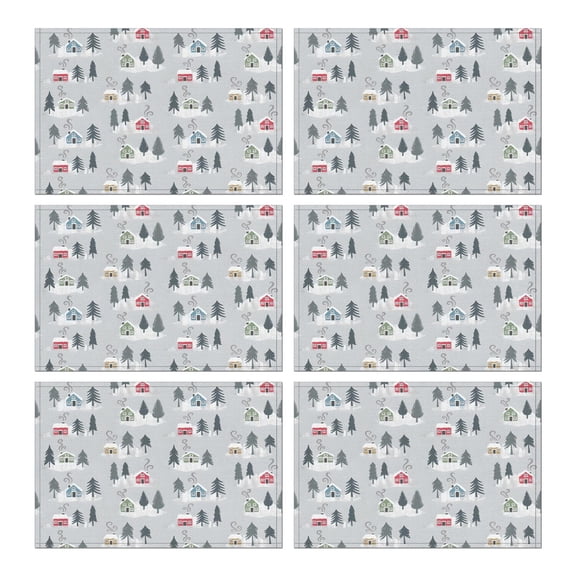 Christmas Table Mats 12x17 Inch Set of 6, Waterproof Plastic Placemats - Winter Snowflake Deer Design for Kitchen Dining Party Decor