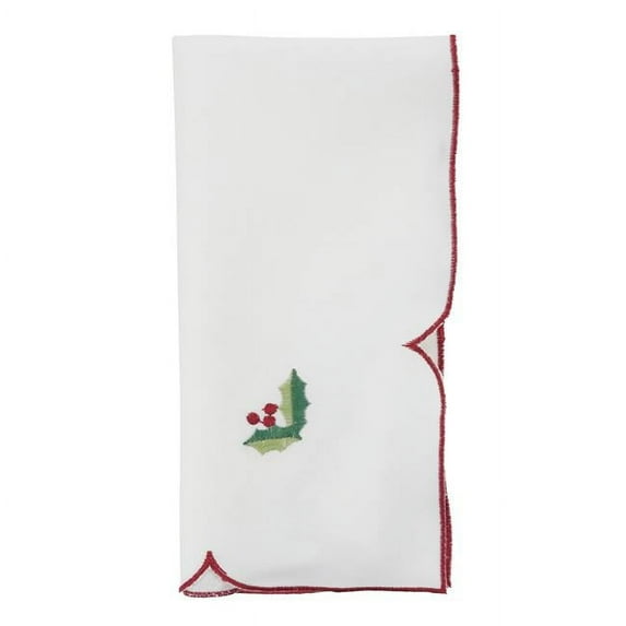 Christmas Table Napkins with Embroidered Design, White - Set of 4