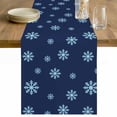thumbnail image 1 of Christmas Table Runner 108 Inches Long Farmhouse Dress Scarves, Snowflakes Xmas Blue Winter Minimalist Dining Tablerunner for Coffee Table/Kitchen Island/Party Décor, 13" x 108", 1 of 8