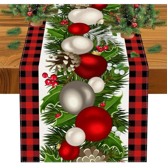 Christmas Table Runner 108 Inches Long,Red Buffalo Plaid Christmas Table Decorations Runner,Xmas Decorations Clearance,Xmas Holiday Kitchen Dining Tables Decoration for Home Christma Decor