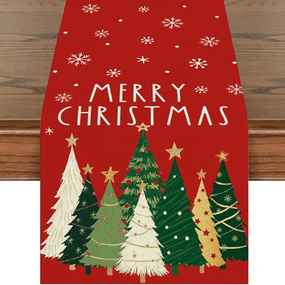 Christmas Table Runner 12x71 Inch , Xmas Tree Pattern Table Decor for Holiday Party, Dining , Kitchen, Buffet - Festive Christmas Table Decorations