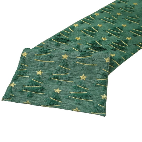 Christmas Table Runner 13.78x55.12in, Xmas Pine Trees with Stars, Winter Holiday Farmhouse Table Decorations for Kitchen Dinning, Indoor Outdoor Dinner Party Decor