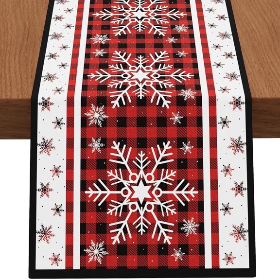 Christmas Table Runner,13''''X72'''' Seasonal Snowflakes Christmas Decorations Table Runner, Red and Black Buffalo, Perfect for Party Dinner Table Decor,Kitchen,Mantel, Bedroom Decoration