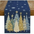 thumbnail image 1 of Christmas Table Runner 13x36 Inch, Xmas Trees Snowflakes Holiday Decorative Farmhouse Table Decoration for Kitchen Dinning, Indoor Outdoor Dinner Party Decor (Blue) GT151-36, 1 of 6