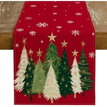 Christmas Table Runner 13x48 Inch, Xmas Trees Snowflakes Holiday Decorative Farmhouse Table Decoration for Kitchen Dinning, Indoor Outdoor Dinner Party Decor (Red) GT150-48