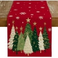 thumbnail image 1 of Christmas Table Runner 13x48 Inch, Xmas Trees Snowflakes Holiday Decorative Farmhouse Table Decoration for Kitchen Dinning, Indoor Outdoor Dinner Party Decor (Red) GT150-48, 1 of 6