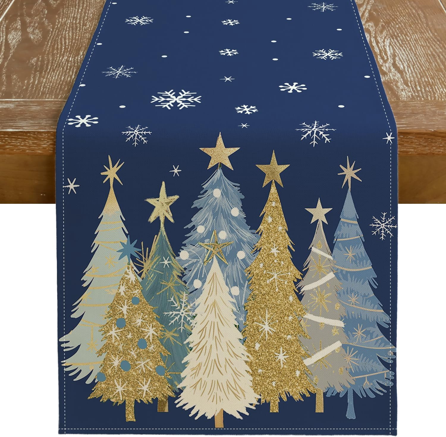 Christmas Table Runner 13x72 Inch, Xmas Trees Snowflakes Holiday Decorative Farmhouse Table Decoration for Kitchen Dinning, Indoor Outdoor Dinner Party Decor