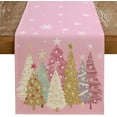 thumbnail image 1 of Christmas Table Runner 13x72 Inch, Xmas Trees Snowflakes Holiday Decorative Farmhouse Table Decoration for Kitchen Dinning, Indoor Outdoor Dinner Party Decor (Pink) GT153-72, 1 of 6