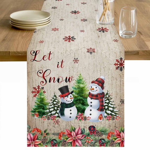 Christmas Table Runner 36 Inches Long Farmhouse Dress Scarves, Snowman Snowflake Xmas Tree Winter Vintage Dining Tablerunner for Coffee Table/Kitchen Island/Party Décor, Small 13" x 36"
