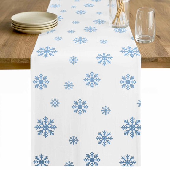 Christmas Table Runner 36 Inches Long Farmhouse Dress Scarves, Xmas Blue Snowflakes Winter Modern Minimalist Dining Tablerunner for Coffee Table/Kitchen Island/Party Décor, Small 13" x 36"