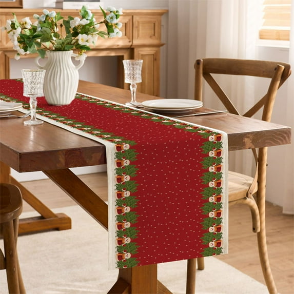 Christmas Table Runner, 70 Inch Holiday Dining Table Decor with Festive Print, Polyester Centerpiece for Christmas Dinner Party, Reusable Seasonal Tablecloth(C)