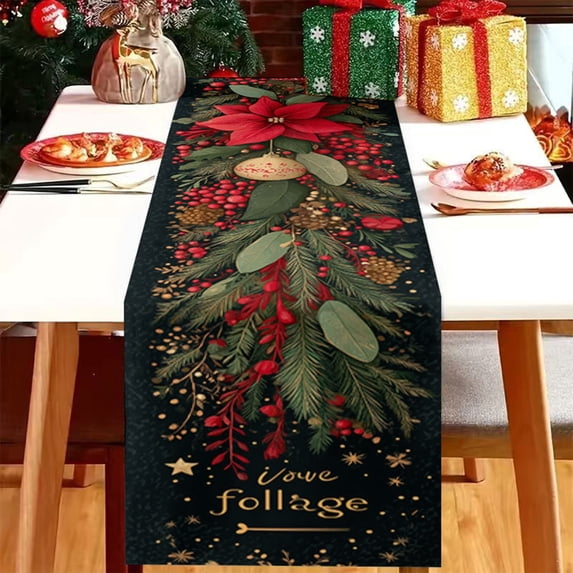 Christmas Table Runner 72.05 in 100% Linen for Dining, Wedding, Banquet and Party Tables, Holiday Dining Table Decoration