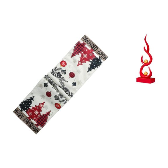 Christmas Table Runner Abstract Fire Statue Holiday Decor Polyester Material for Living Room Kitchen