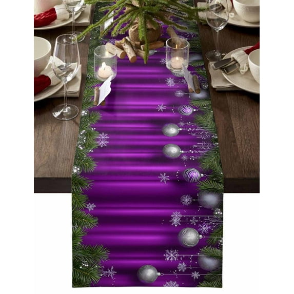 Christmas Table Runner Christmas Balls Table Runners Pine Tree Branches Snowflake Cotton Linen Dresser Scarf Kitchen Dining Table Decor for Christmas Holiday Party Decor 13x72 Inch