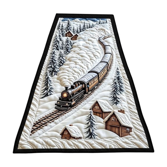 Christmas Table Runner, Christmas Decorations Quilted Train Runner, Winter Snow Scene Table Linen for Dining, Gift for Family, 48 x 14 Inch, 1 Pack