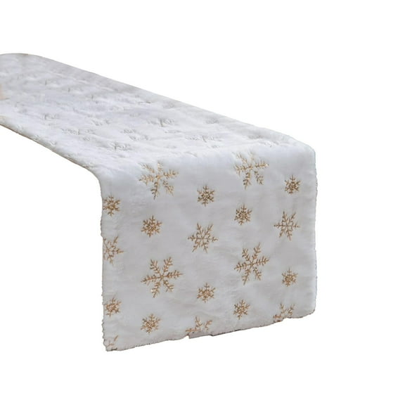 Christmas Table Runner Christmas Sequined Snowflake Velvet Table, Restaurant Home Decor, Faux Wool White Tablecloth, Table Line.