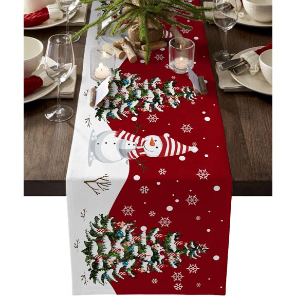 Christmas Table Runner, Christmas Snowflake Elk Rustic Table Runner for Holiday Birthday Party Kitchen Dining Table Home Decor