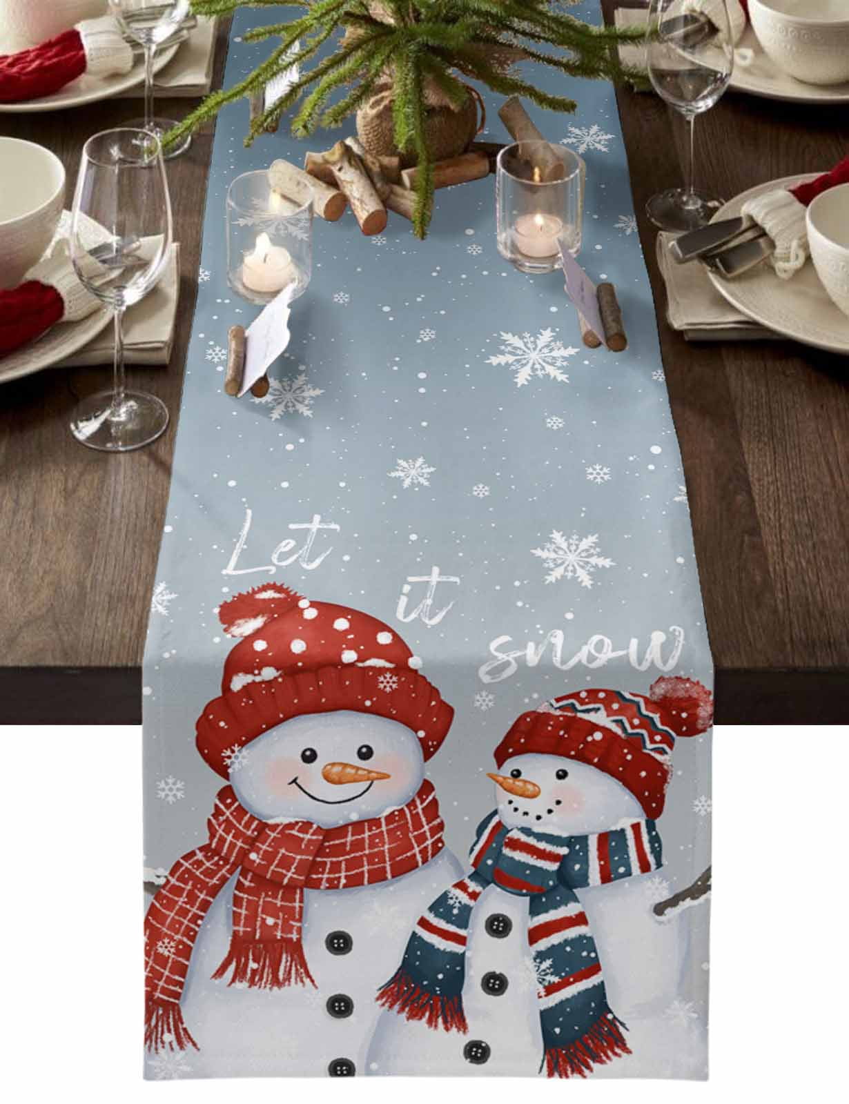 Snow Table Runner Christmas Table Runner Christmas Snowman Table Runners White Snowflake ...