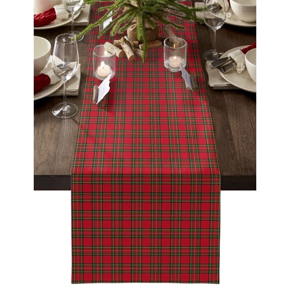 Christmas, Table Runner Country Rustic Red Green Buffalo Lattice Tablerunners 14 x 72 Inch, Table Decorations Tabletop Scarf for Summer Gathering Holiday Farmhouse Kitchen Dining Decor