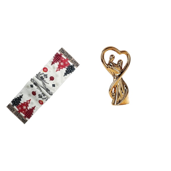 Christmas Table Runner Couple Figurine Sculpture Polyester Tree Snowflake Pattern for Holiday Home Decor