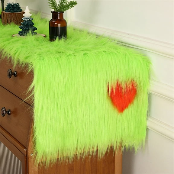 Christmas Table Runner Decorations 15'' x 72'' Green Faux Fur Table Runner Whimsical Lime Christmas Table Runner Party Kitchen Fireplace Dining Room Home Decoration Christmas Party Supplies