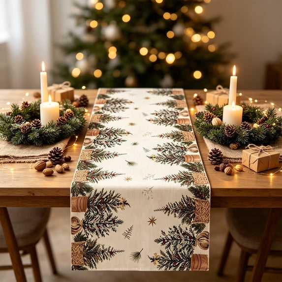 Christmas Table Runner Decorations,Christmas Linen Table Banners Festive Holiday Table Cover for Dining Table Home Party Tablecloth Decoration(D)