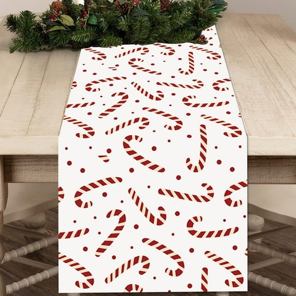 Christmas Table Runner Dresser Scarves Candy Cane Pattern Holiday Table Runners for Christmas Non-Slip White Red Dinner Runner Party Decorations, 13x36in