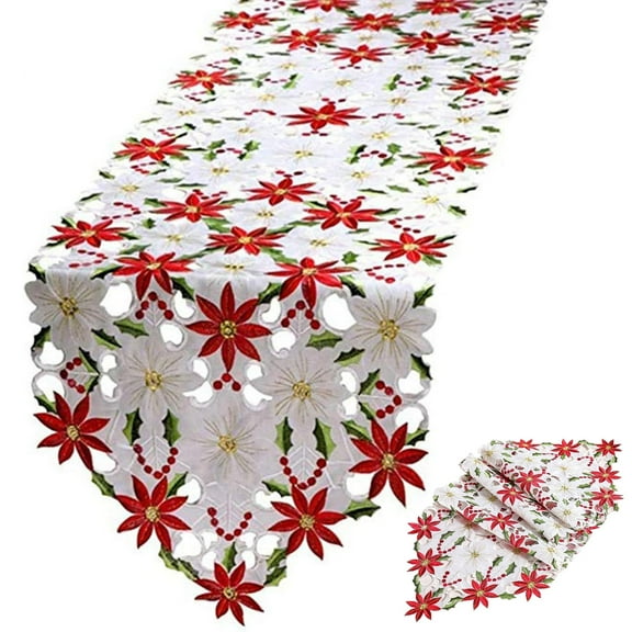 Christmas Table Runner – Embroidered Snowflake Lace Tablecloth, Waterproof Polyester Table Flag for Dining Room, Coffee Table & Holiday Décor
