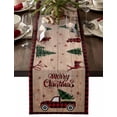 thumbnail image 1 of Christmas Table Runner Farm Truck Snowflake Holly Tree Table Runners Wood Grain Plaid Cotton Linen Dresser Scarf Kitchen Dining Table Decor for Christmas Holiday Party Decor 13x36 Inch, 1 of 9