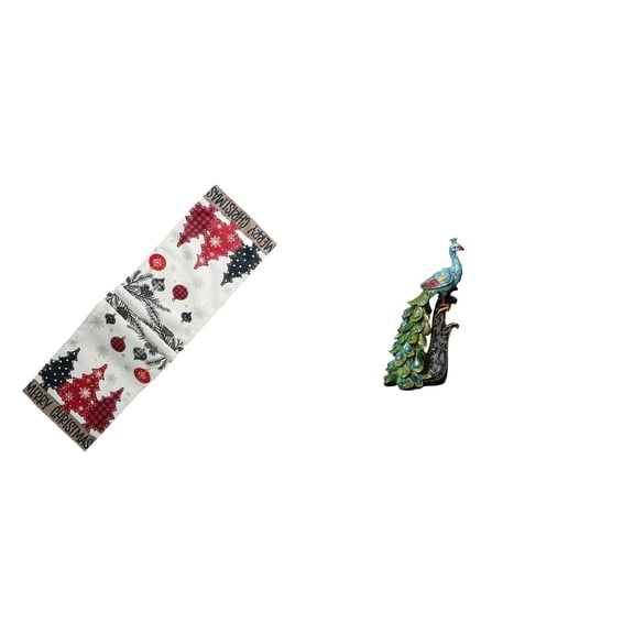 Christmas Table Runner Festive Peacock Figurine Shelf Ornament Reusable Winter Decor for Dining Table Office Bedroom