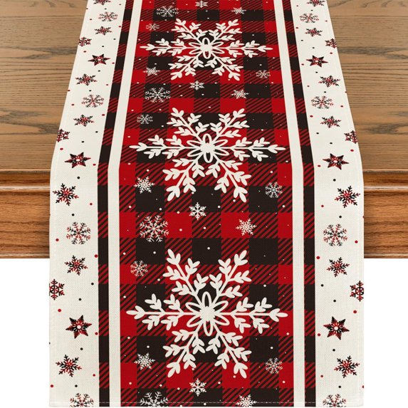 Christmas Table Runner, Floral Snowflakes Berry Farmhouse Kitchen Dining Table Decor, Christmas Holiday Home Decoration Indoor Outdoor Party Supply 13 x 72 Inches