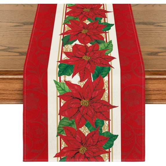 Christmas Table Runner, Floral Snowflakes Berry Farmhouse Kitchen Dining Table Decor, Christmas Holiday Home Decoration Indoor Outdoor Party Supply 13 x 72 Inches
