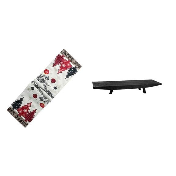 Christmas Table Runner Fruit Serving Tray Storage Table Centerpiece with Seasonal Polyester Wood for Living Room Party