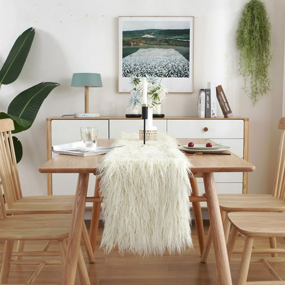 Christmas Table Runner Furry Tablerunner Plush Table Runner For TV Cabinet Piano Christmas Decoration-Beige-30x180cm