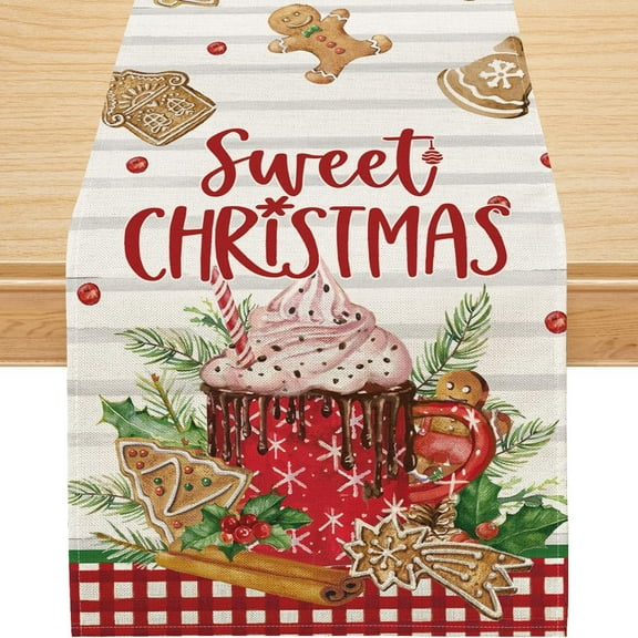 Christmas Table Runner, Gingerbread Christmas Decorations Ice Cream Sweet Christmas Runner for Table Seasonal Winter Holiday Decor for Indoor Outdoor Party Dining Table (13'''' x 72'''')