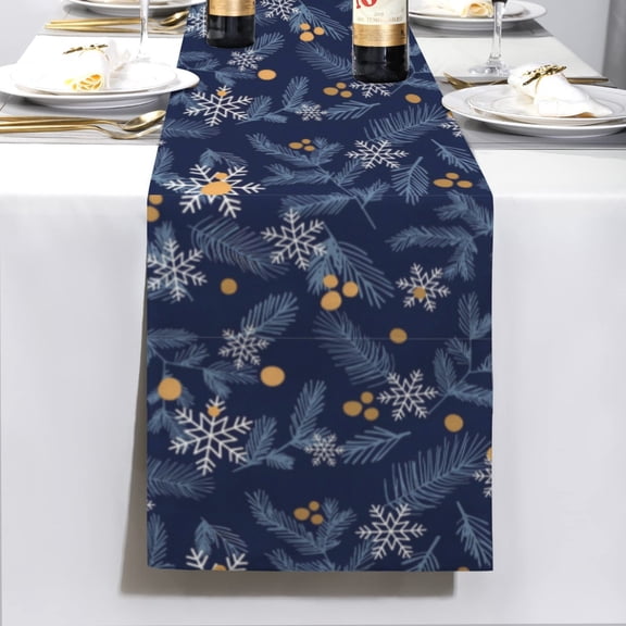 Christmas Table Runner | Gold Berries | Holiday Dinner Table Decor