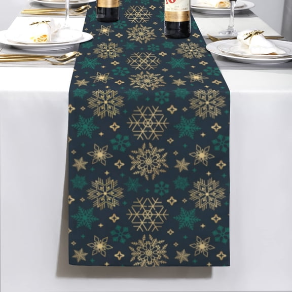 Christmas Table Runner | Gold Green | Holiday Dinner Table Decor