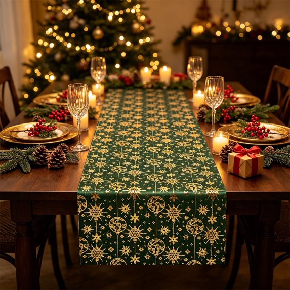 Christmas Table Runner Golden Snowflake Design Washable for Dining Table Holiday Party Home Decor
