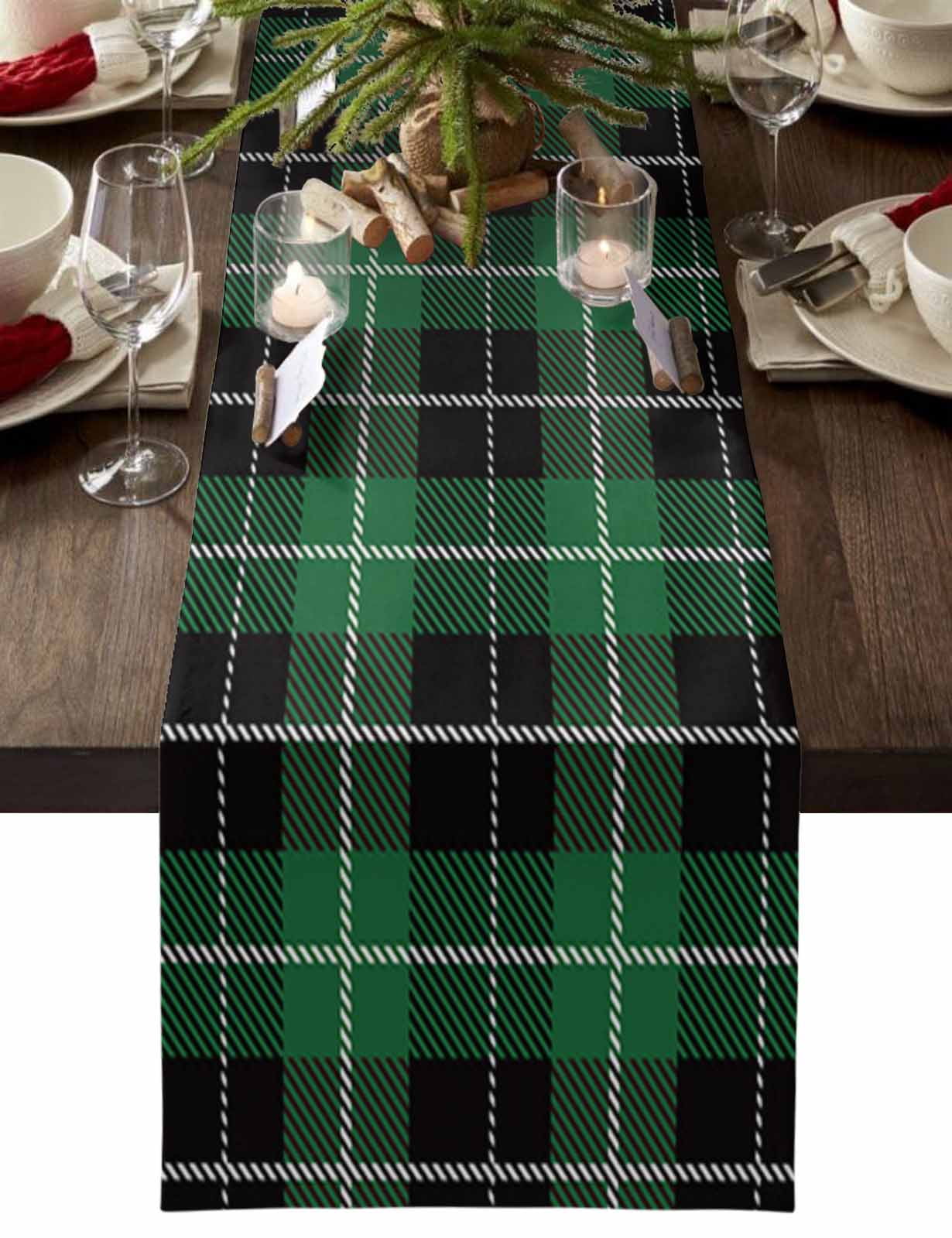 Christmas Table Runner Green Checkered Table Runners Black Buffalo ...