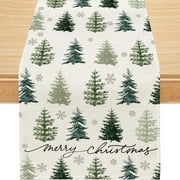 Christmas Table Runner, Green Decorations Winter Holiday Home Decor for Party, 13x36 inch, Polyester