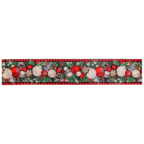 Christmas Table Runner Green Elf Hands Tree Ball Print Seasonal Rectangle Faux Flax Xmas Theme Dining Table Cloth Cover Holiday