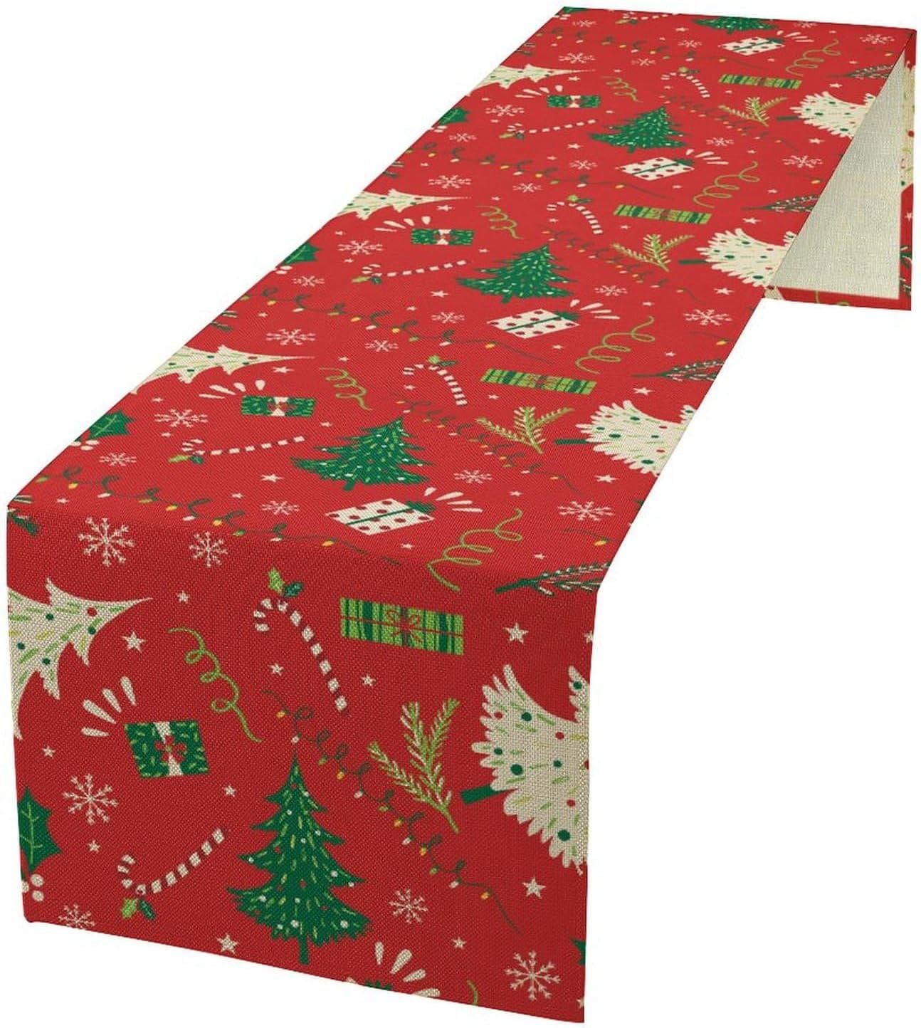 Christmas Table Runner Green Fir Tree Gift Pattern Table Runner Table ...