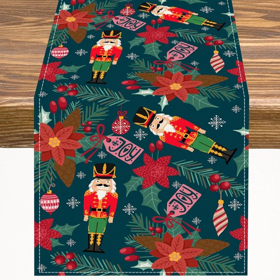 Christmas Table Runner Green Merry Cute Christmas Nutcrackers Pattern Table Runner Table Cloth Decoration Dresser Garden Farmhouse Wedding Party Vacation Dinner Home 13x36 inches